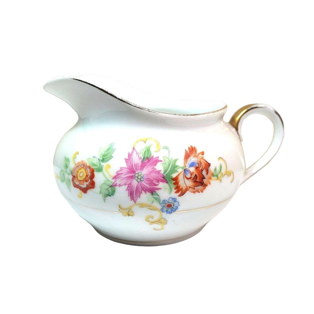 Vintage Eschenbach Bavarian China Creamer Flower Floral Gold Accent Trim